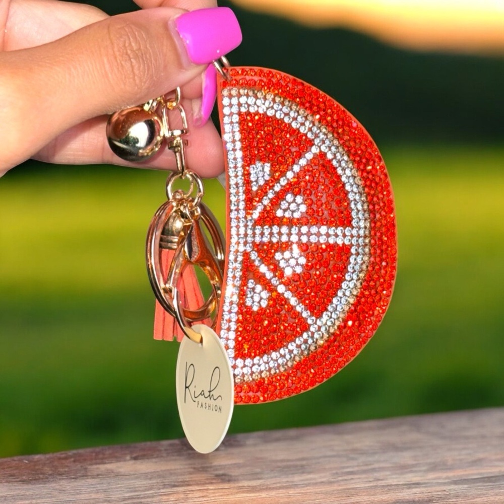 Orange Crystal Citrus Keychain Card Holder